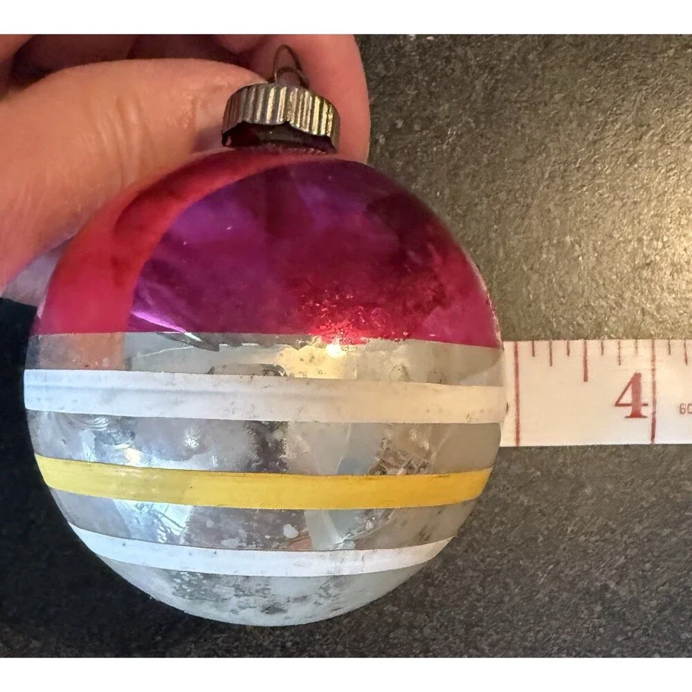 VTG 50's Shiny Brite Mercury Glass Christmas Ornament Striped Ball MCM Holiday